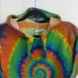 Vintage Baja Joe 100% cotton tie dyed hippie dead head boho hooded pullover top